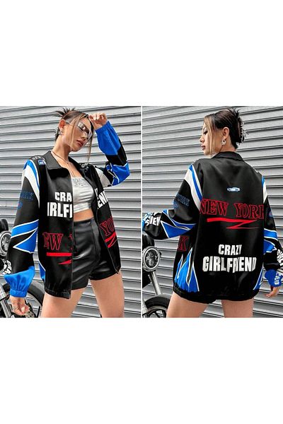 ModaTEKS Μαύρο Oversize εμπριμέ Unisex Αδιάβροχο - Ύφασμα Αλεξίπτωτου, Ανεμοδράστη