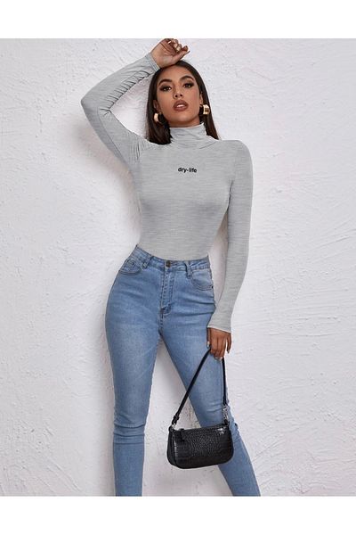 Actiwear Γυναικείο κορμάκι μισό ζιβάγκο - ριμπ καμισόλε εμπριμέ