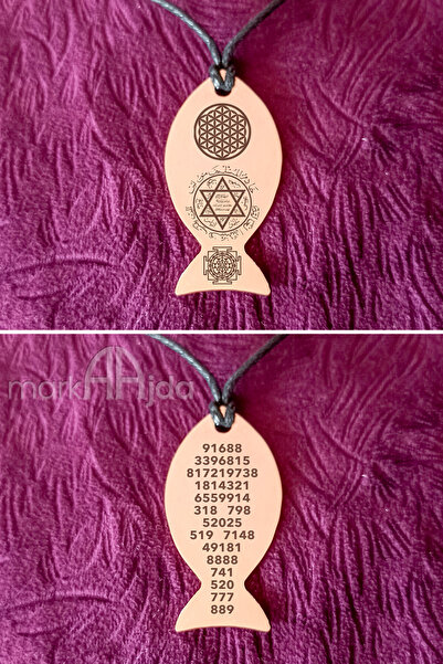 markajda Sayı Sekanslı, Süleyman Mührü, Yaşam Çiçeği, Sri Yantra Çift Taraflı Bakır Kolye