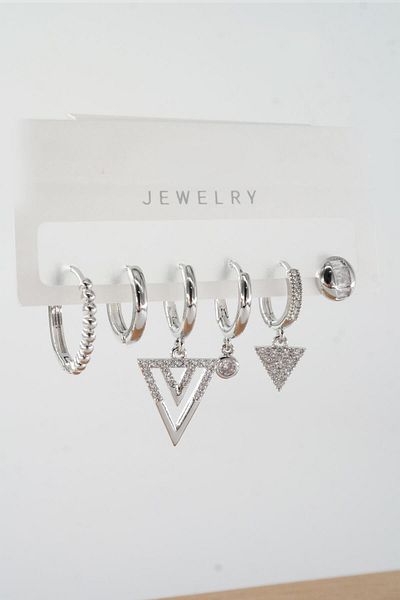 By Zeyna Aksesuar Vip Series Zircon Stone 6-Piece Figured Earrings Set - ZRK0018