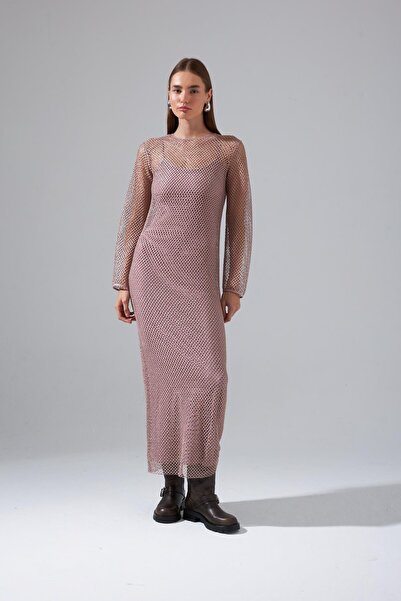 NOK İSTANBUL Nok Limited Edition Serisi Parıltılı İplikli Uzun File Triko Elb...