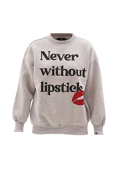 NOK İSTANBUL Udo Sweatshirt with Lipstick Slogan Gray