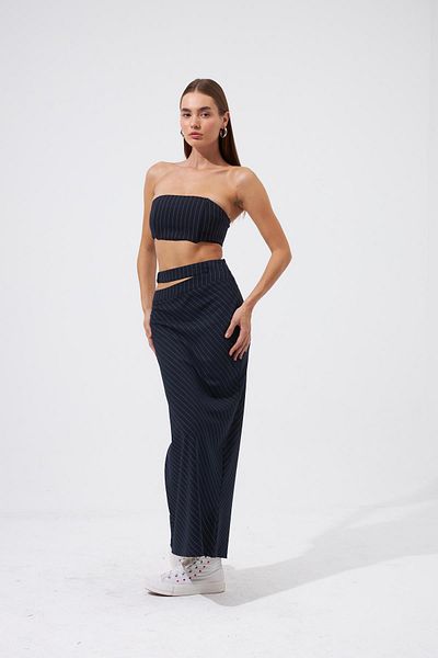 NOK İSTANBUL Navy Blue Maxi Striped Street Series Skirt