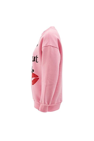 NOK İSTANBUL Udo Sweatshirt with Lipstick Slogan Pink
