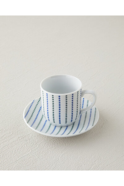 English Home Anchor Porcelain Coffee Cup Set for 2 People - Blue Green 4 Piece Set