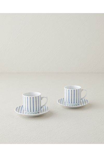 English Home Anchor Porcelain Coffee Cup Set for 2 People - Blue Green 4 Piece Set