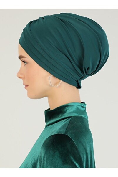 Mervin Şal Crossed Three-Striped Ready-made Turban - Emerald - 20 -
