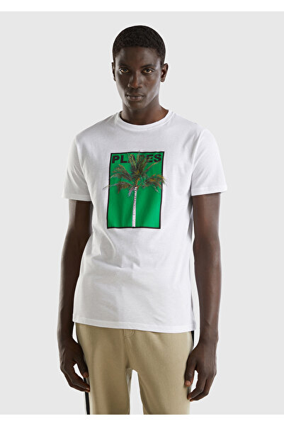 United Colors of Benetton Erkek Beyaz Mıx %100 Pamuk Önü Fotoğraf Baskılı Dek...