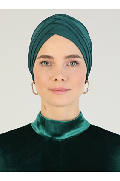 Mervin Şal Crossed Three-Striped Ready-made Turban - Emerald - 20 -