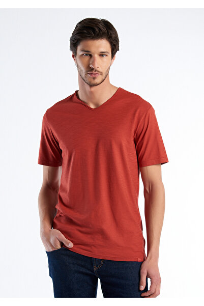 United Colors of Benetton Ανδρικό μπλουζάκι Claret Red V-Neck Slub