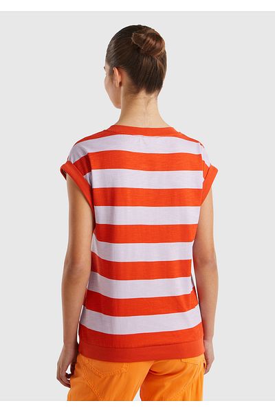 United Colors of Benetton Red Mix Cotton - Tricou de damă cu decolteu rotund de culoare contrastantă
