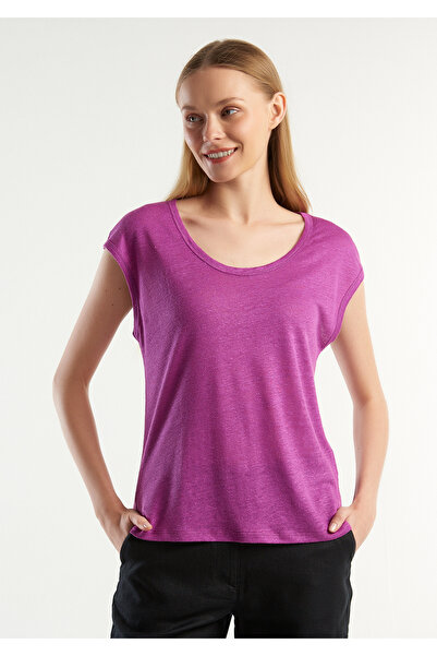 United Colors of Benetton Γυναικείο μωβ 100% λινό άνετο αμάνικο μπλουζάκι με ...