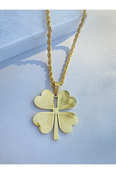 FS TAKI Çelik Altın Kaplama Burgu Zincir Yonca Kolye