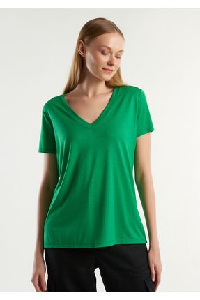 United Colors of Benetton Kad n Ye il 100 Liyosel V Yaka T Shirt Fiyat Yorumlar Trendyol