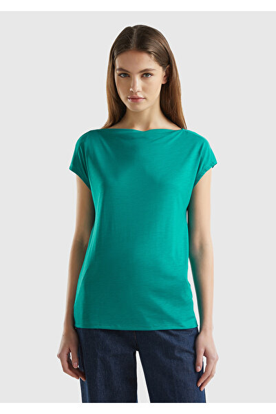 United Colors of Benetton Γυναικείο μπλουζάκι με μανίκια κιμονό από 100% λιοσ...