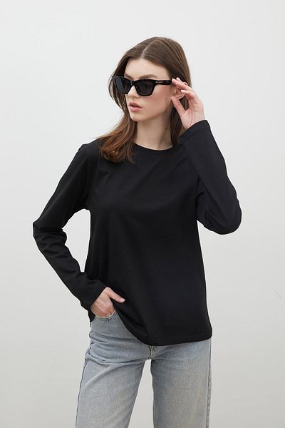 Manuka Schwarzes, langärmliges T-Shirt aus Baumwolle