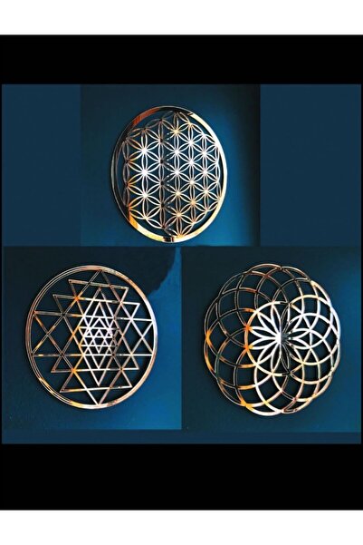 Numa Concept Duvar Dekoru 3'lü Aynalı Gold Pleksi Yaşam Çiçeği Salon Ofis Ve Antre İçin | 30x30 Cm