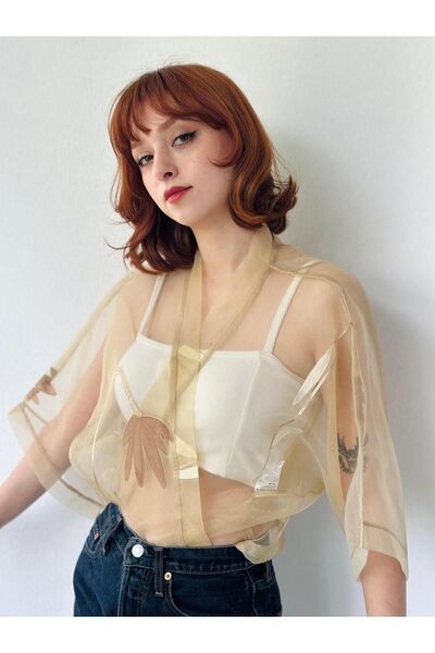 Retrobird Organza Design Mini Kimono - Γυναικεία Άμμος