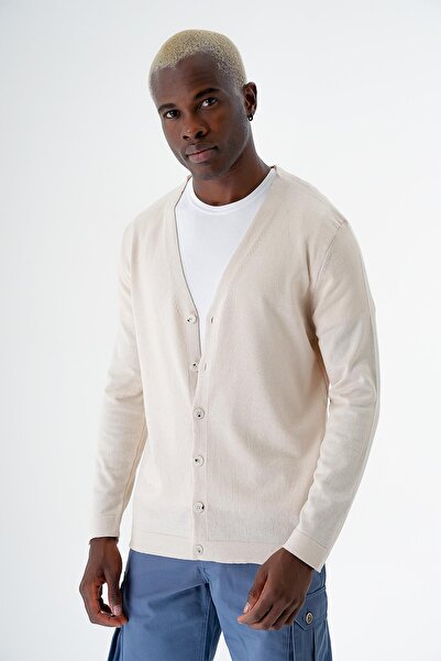 CHUBA Чоловічий бавовняний кардиган зі стандартним кроєм та ґудзиками, бежевий 24s277