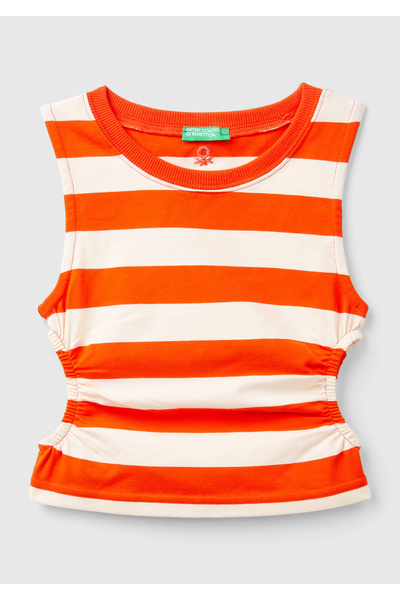 United Colors of Benetton Tricou pentru fete, roșu-crem, bloc de culoare