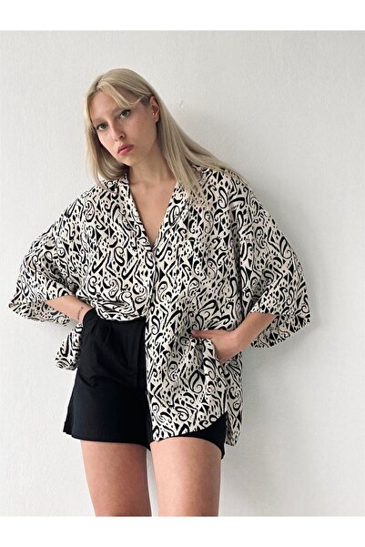 Retrobird Ρετρό γιακά υπερμεγέθη Γυναικείο πουκάμισο Μαύρο-κρεμ