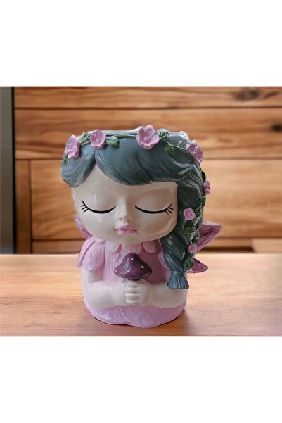 evdeki atölyem Mantar tutan melek kız saksı dekorasyon