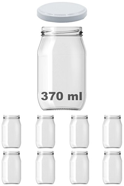 Afracam 370 ml Metal Beyaz Konserve Kapaklı 370 Cc Şeffaf Cam Kavanoz 8 Adet