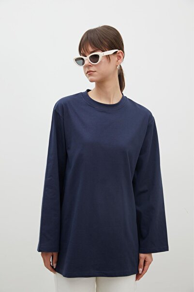 Manuka OVERSIZE PAMUT, HOSSZÚ UJJÚ PÓLÓ NAVY KÉK