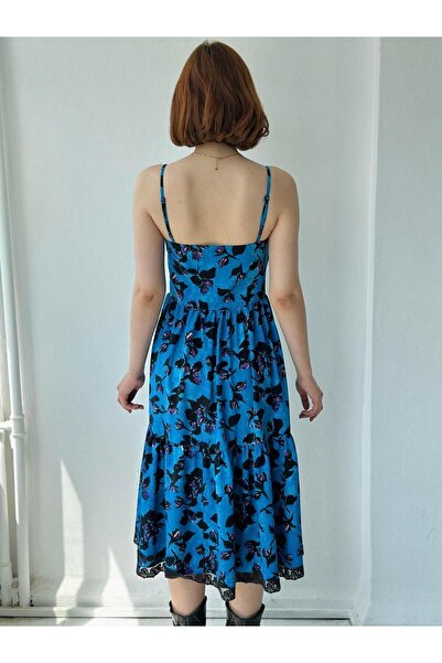 Retrobird Country Girl Ruffle Dantel Detaylı Tasarım Elbise Kadın Koyu Mavi