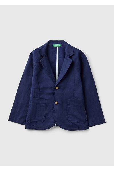 United Colors of Benetton Тъмносиньо яке за момче от ленена смес