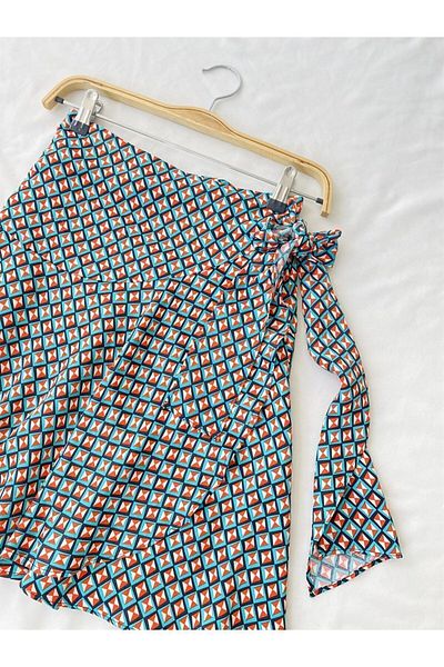 Retrobird Ashley Wrap Mini Skirt for Women Green-black Patterned