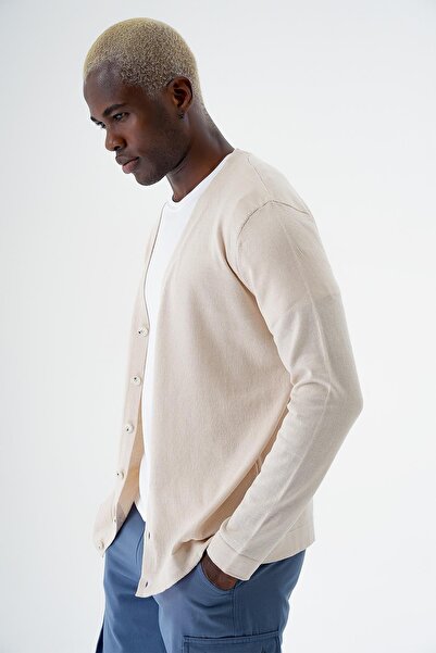 CHUBA Чоловічий бавовняний кардиган зі стандартним кроєм та ґудзиками, бежевий 24s277