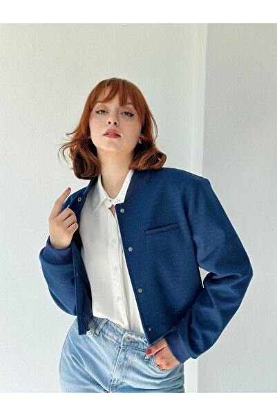 Retrobird Dark Blue Padded Bomber Short Jacket - Women