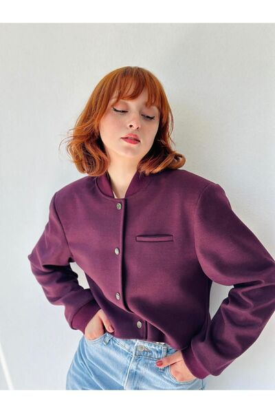 Retrobird Claret Red Women's Bomber Short Jacket - Padded Shoulders