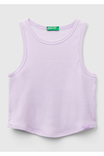 United Colors of Benetton Tricou crop cu nervuri liliac pentru fete