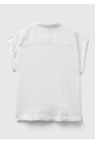 United Colors of Benetton Cămașă albă cu mânecă scurtă, 100% in, cu umeri