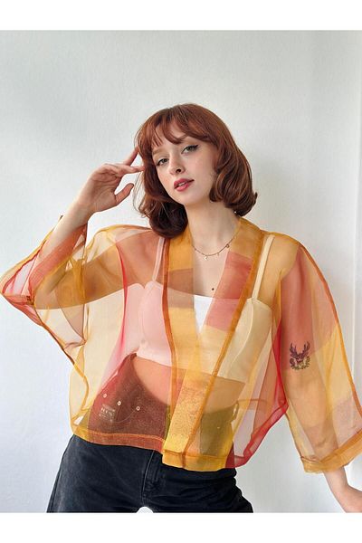 Retrobird Mini kimono portocaliu - Design din organza, damă