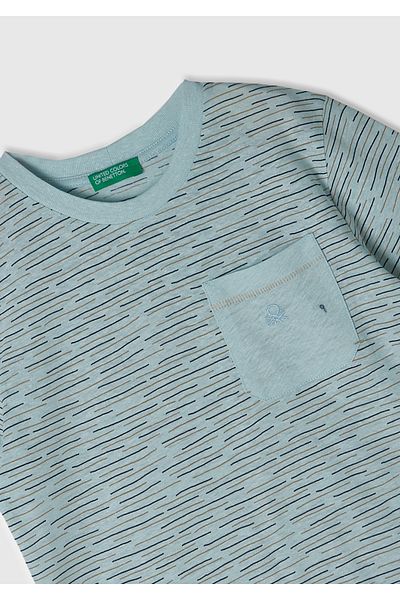 United Colors of Benetton Tricou cu logo cu dungi albastre deschise pentru baieti