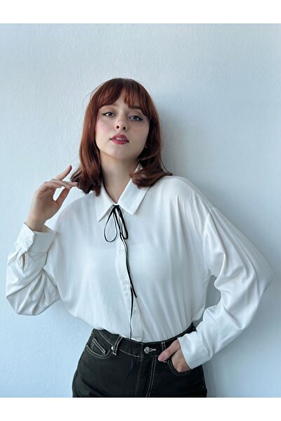 Retrobird Kısa Boyfriend Gömlek Kadın Beyaz