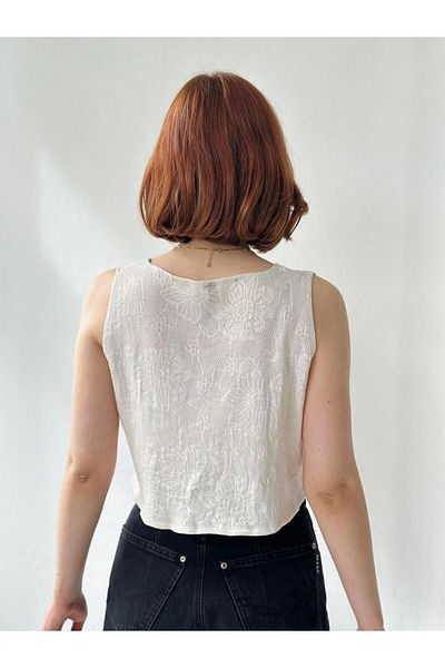 Retrobird Women's Cream Knitted Crop Tank Top