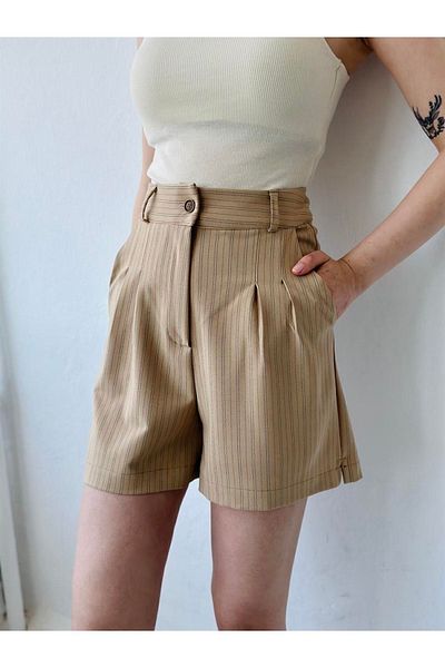 Retrobird Baggy Striped Pocket Shorts Women Sand
