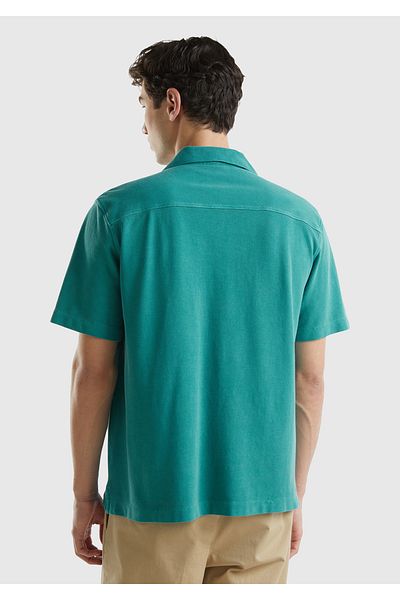 United Colors of Benetton Cămașă decorativă pentru bărbați, 100% bumbac, monocromă, cu mânecă scurtă