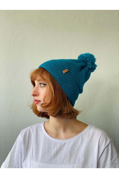 Retrobird Beretă unisex cu pompon pentru femei Petrol