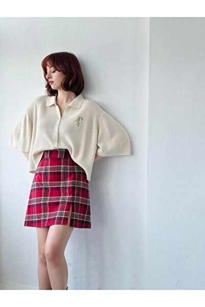 Retrobird Tek Yırtmaçlı Çan Mini Etek Kadın Kırmızı