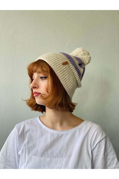 Retrobird Unisex Striped Beret with Pompom