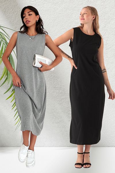 LİVE SPORT Rochie lungă din bumbac pentru femei de 120 cm - Pachet de 2 lenjerie de corp combinată