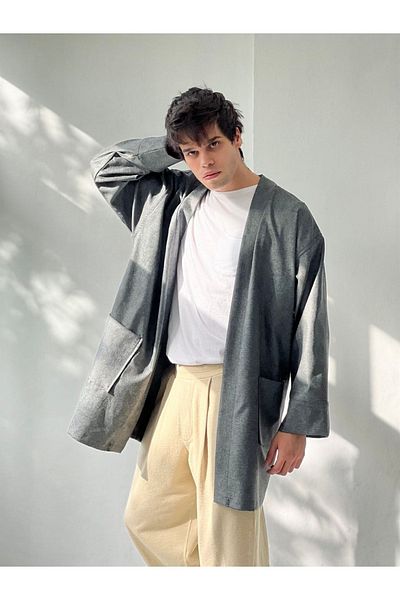 Retrobird Χειμερινή ζακέτα με τσέπες κιμονό Unisex γκρι