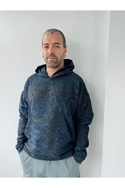 Retrobird Унисекс суитшърт с качулка Oversize, тъмносин