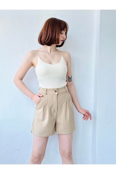 Retrobird Baggy Striped Pocket Shorts Women Sand