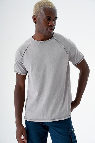 CHUBA Γκρι Crew Neck Slim Knitwear Αθλητικό T-Shirt - Κοντό μανίκι 24s268